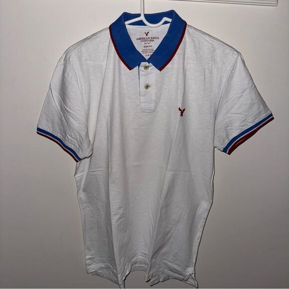 American Eagle Outfitters Men's White Slim Fit Polo T-Shirt - Picture 2 of 11
